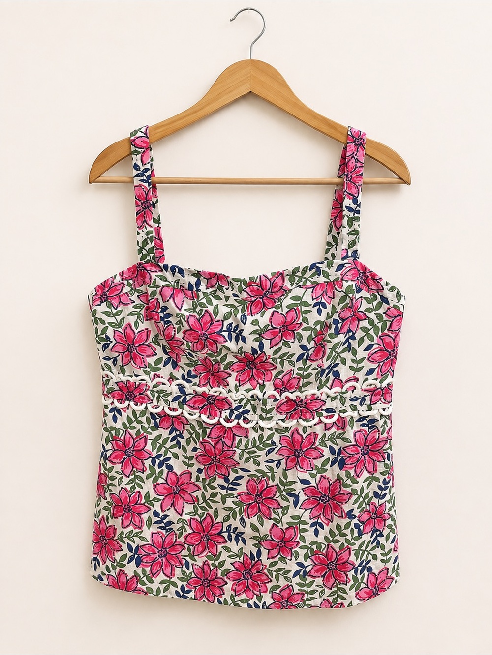 WHITE LABEL!!!! Lilly Pulitzer Pink Floral Crochet-Trim Camisole